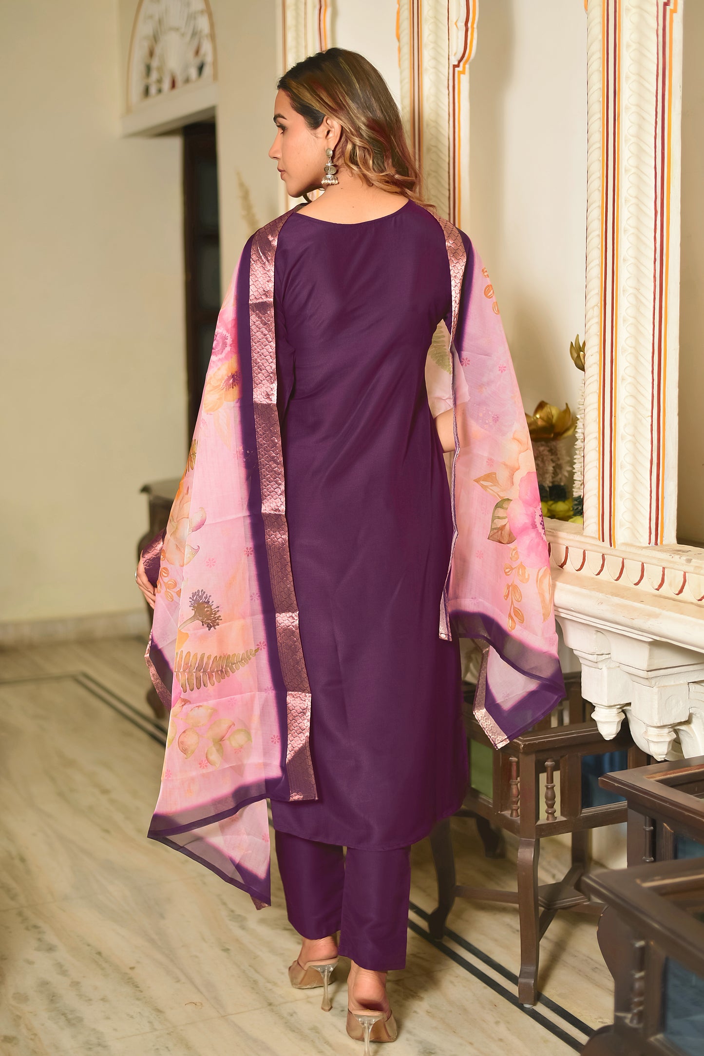 Prisha Motifs Embroidered Silk Kurta with Trouser & Dupatta