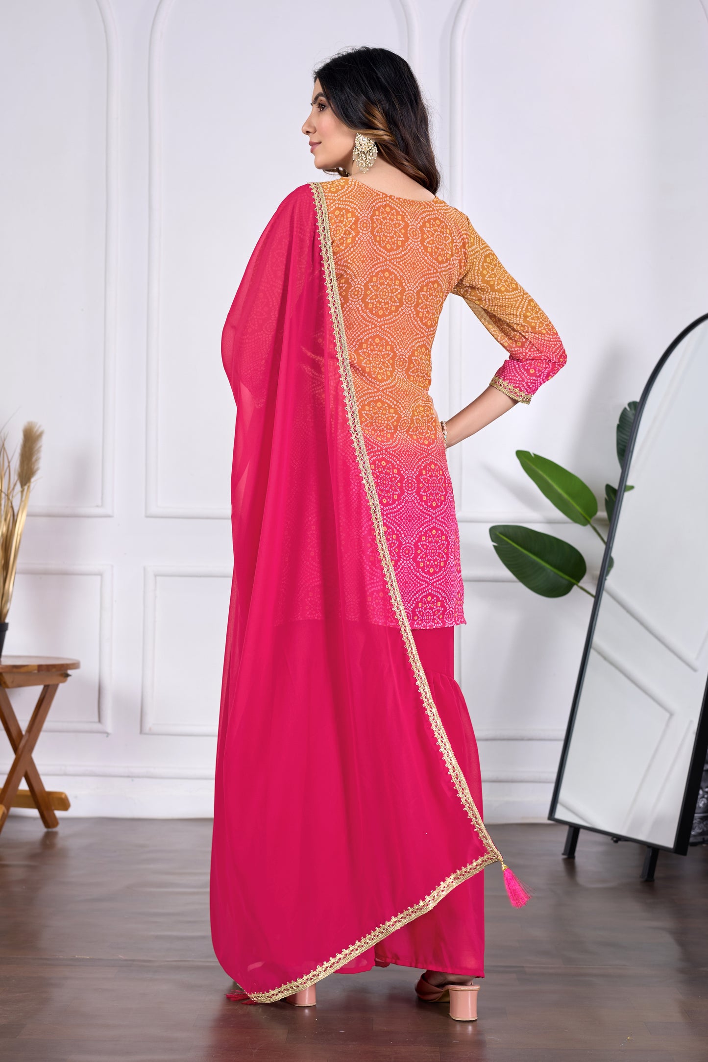 Bandhani Embroidered Printed Sharara Set with Dupatta