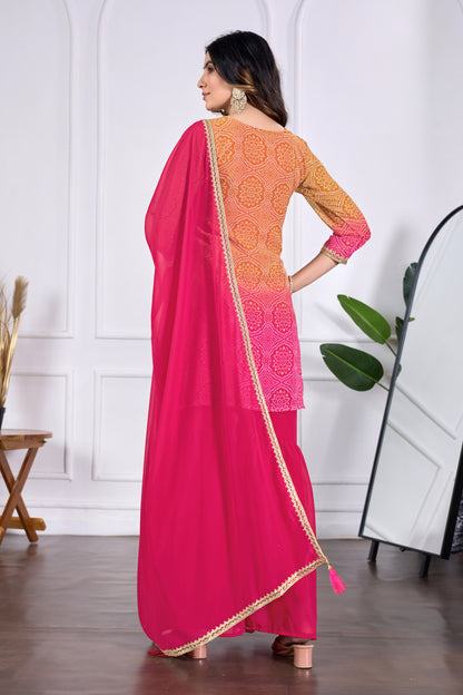 Bandhani Embroidered Printed Sharara Set with Dupatta