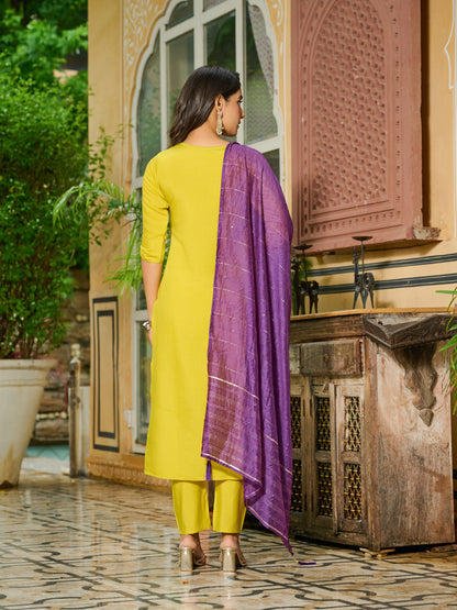 Tanvi Silk Blend Embroidered Kurta Set with Trousers and dupatta