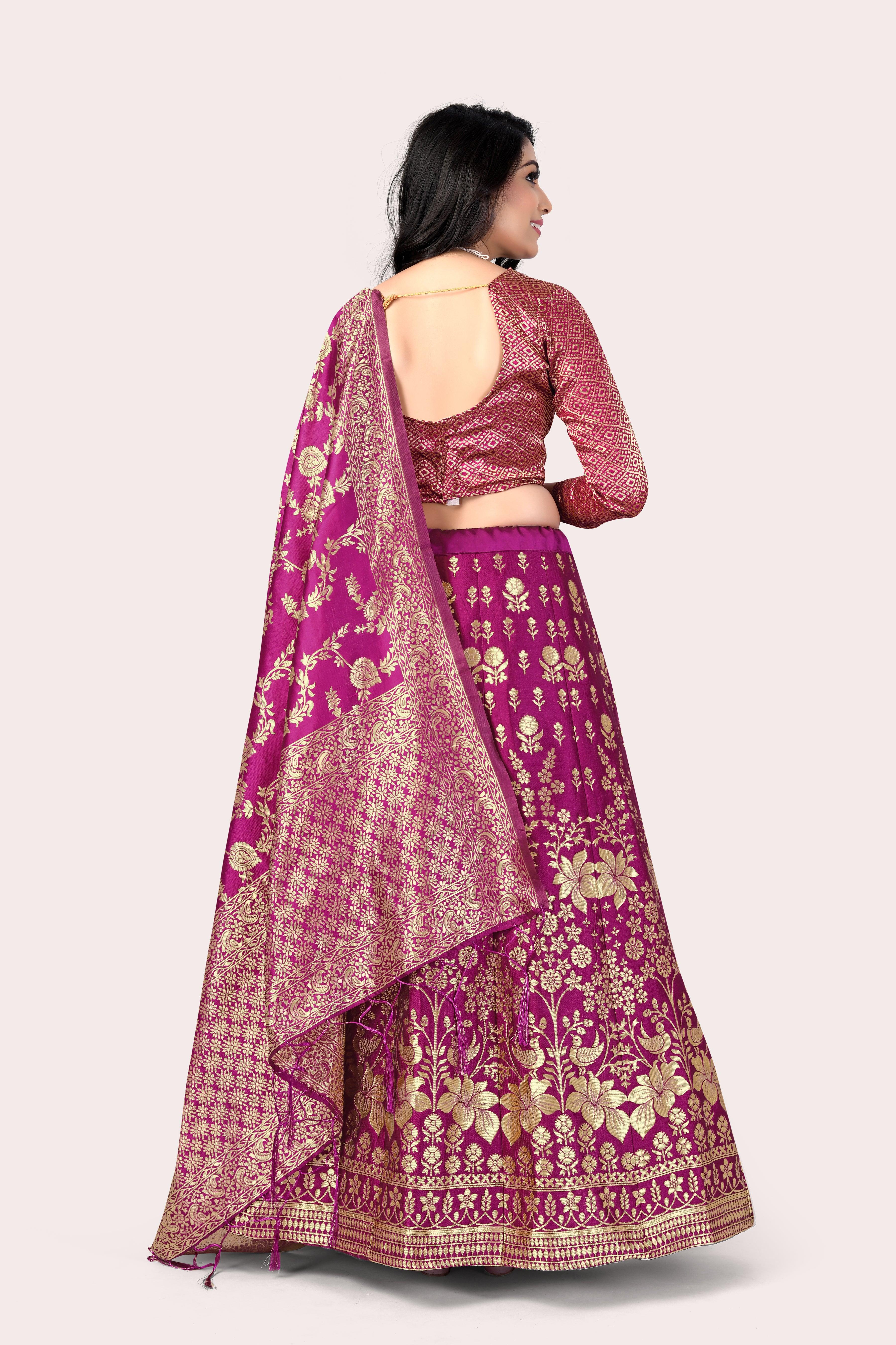 Majestic Masterpiece: Banarasi Lehenga Choli with Dupatta - Decize Clothing