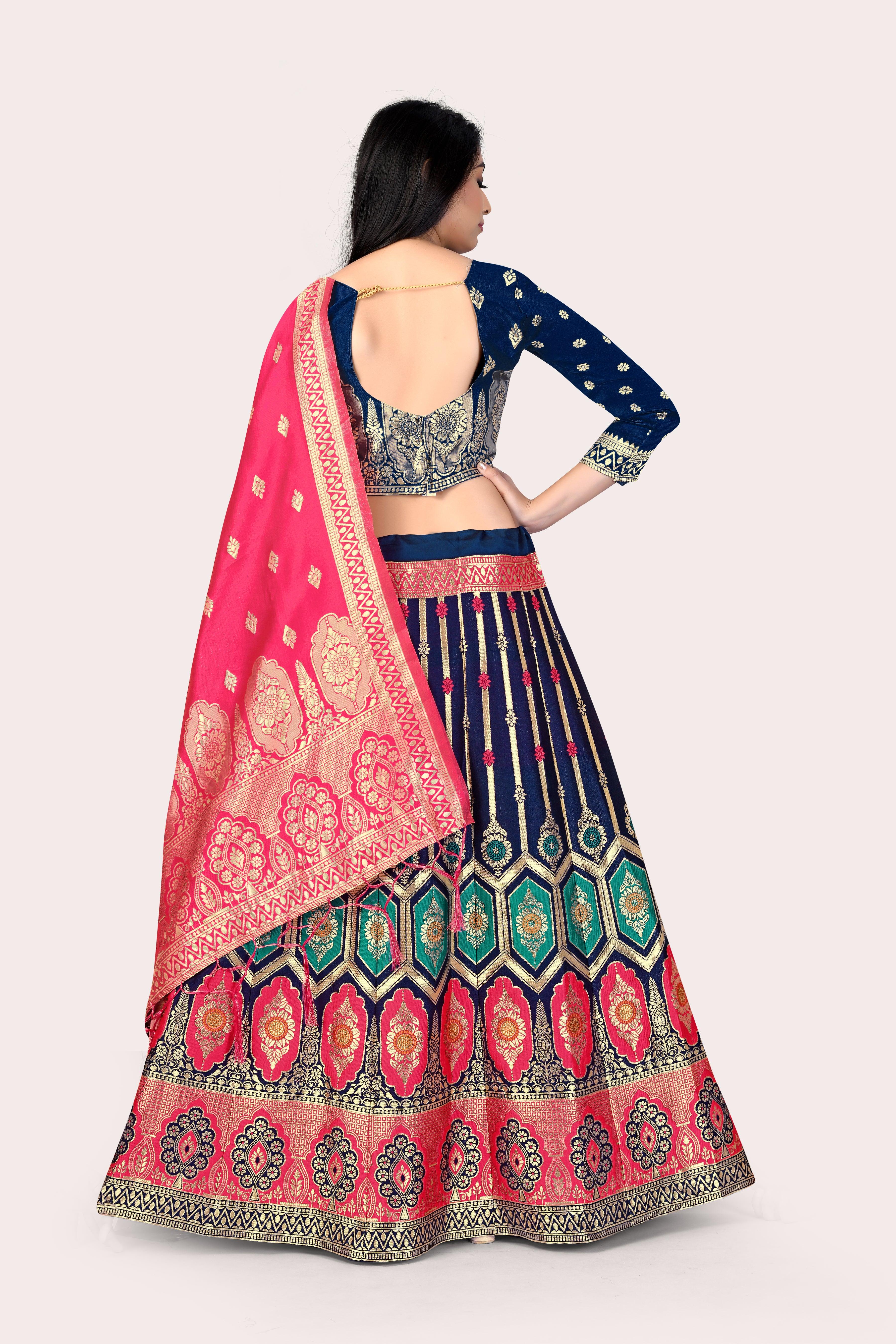 Graceful Grandeur: Banarasi Lehenga Choli Set with Veil - Decize Clothing