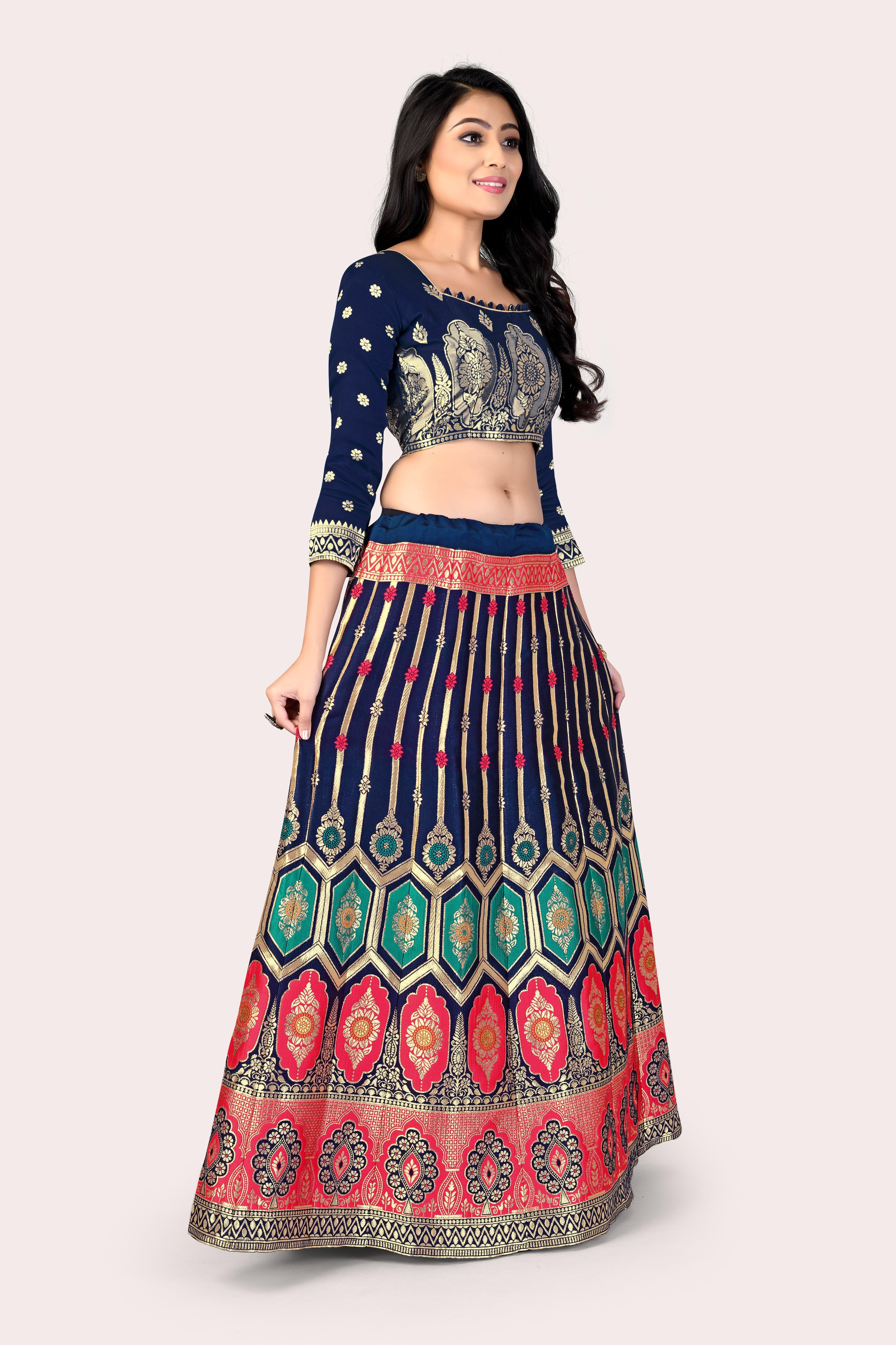 Graceful Grandeur: Banarasi Lehenga Choli Set with Veil - Decize Clothing