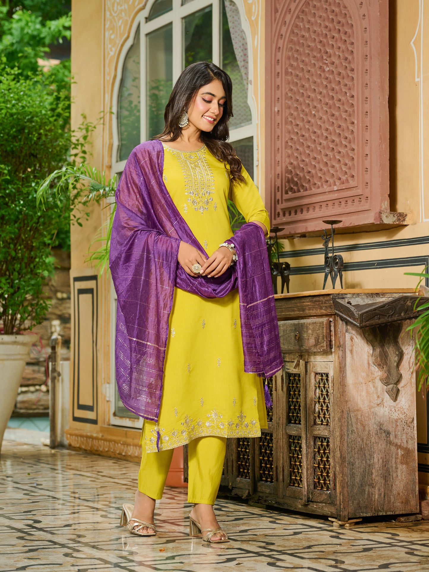 Tanvi Silk Blend Embroidered Kurta Set with Trousers and dupatta