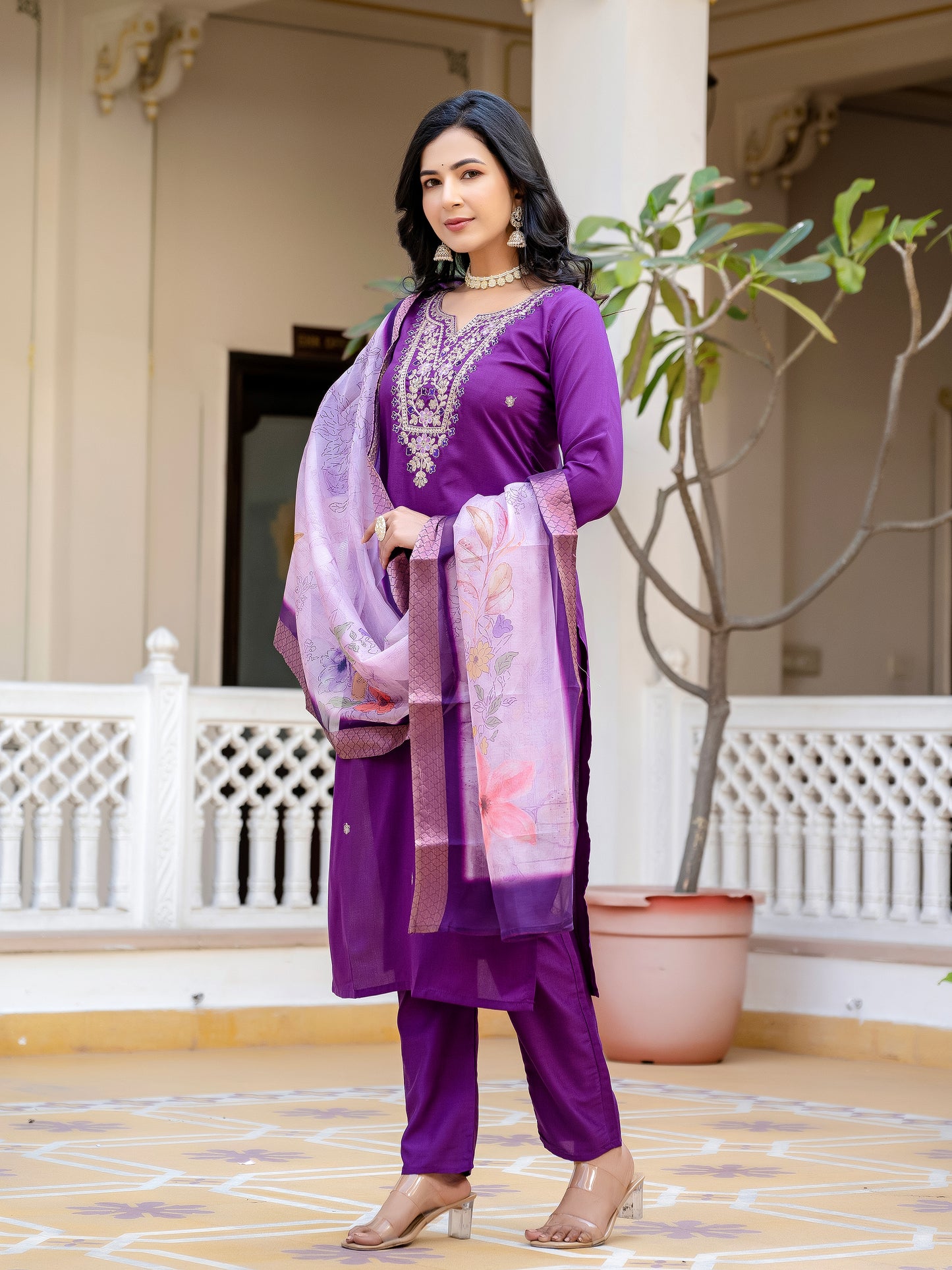 Sara Motifs Embroidered Silk Kurta with Trouser & Dupatta