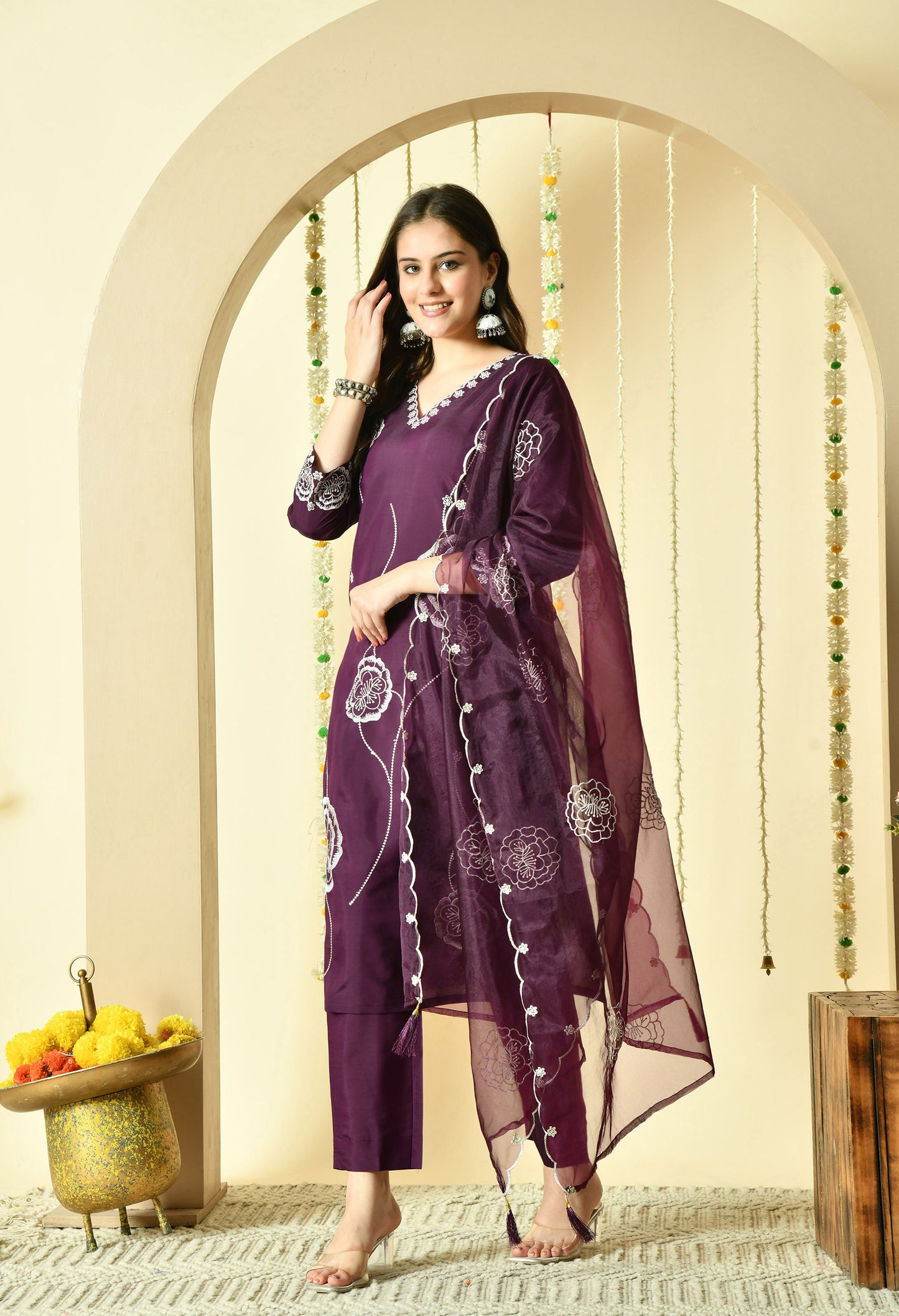 Gulab Embroidered Silk Kurta with Trouser & Dupatta