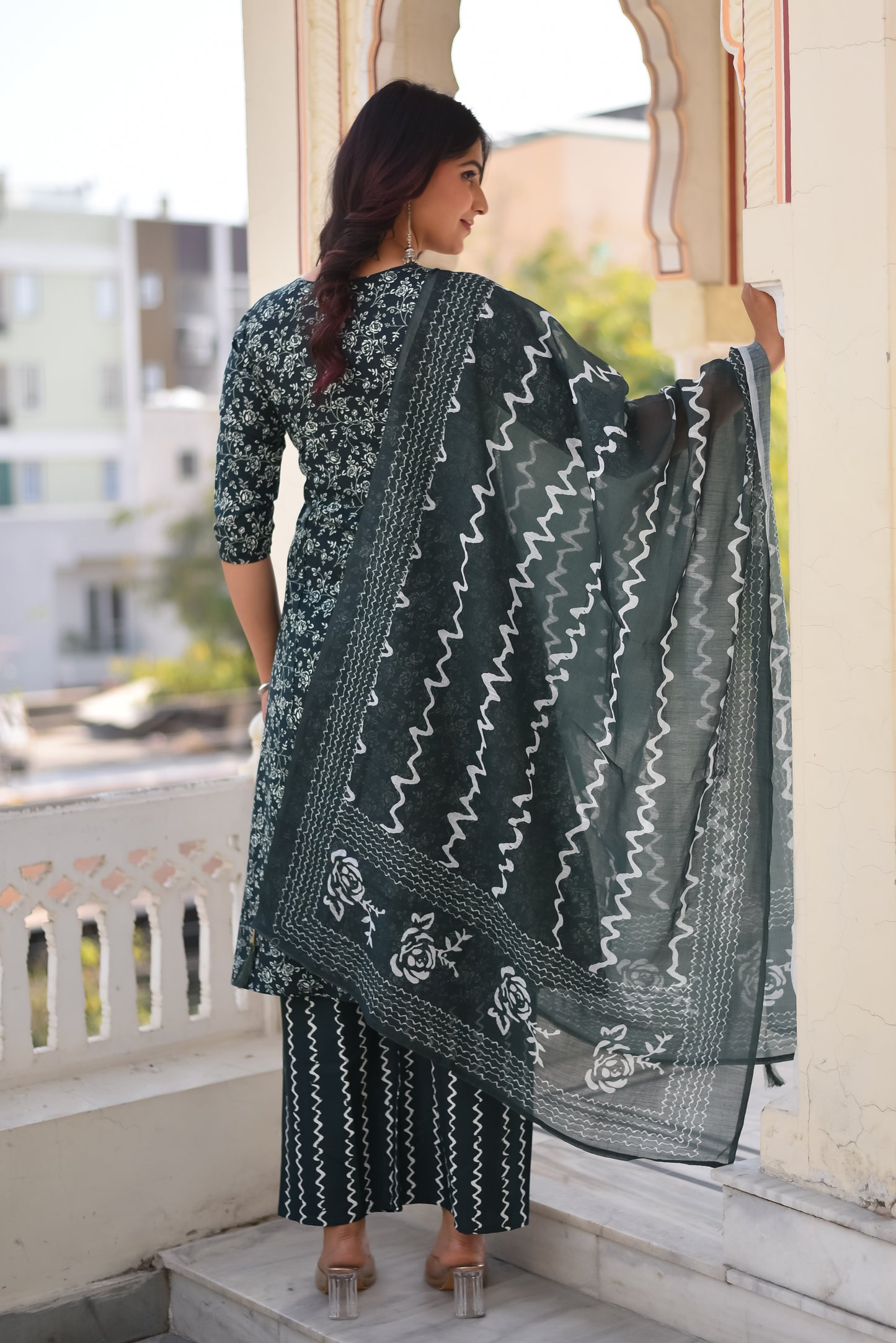 OCEAN LEAF COTTON KURTA SET WITH DUPATTA