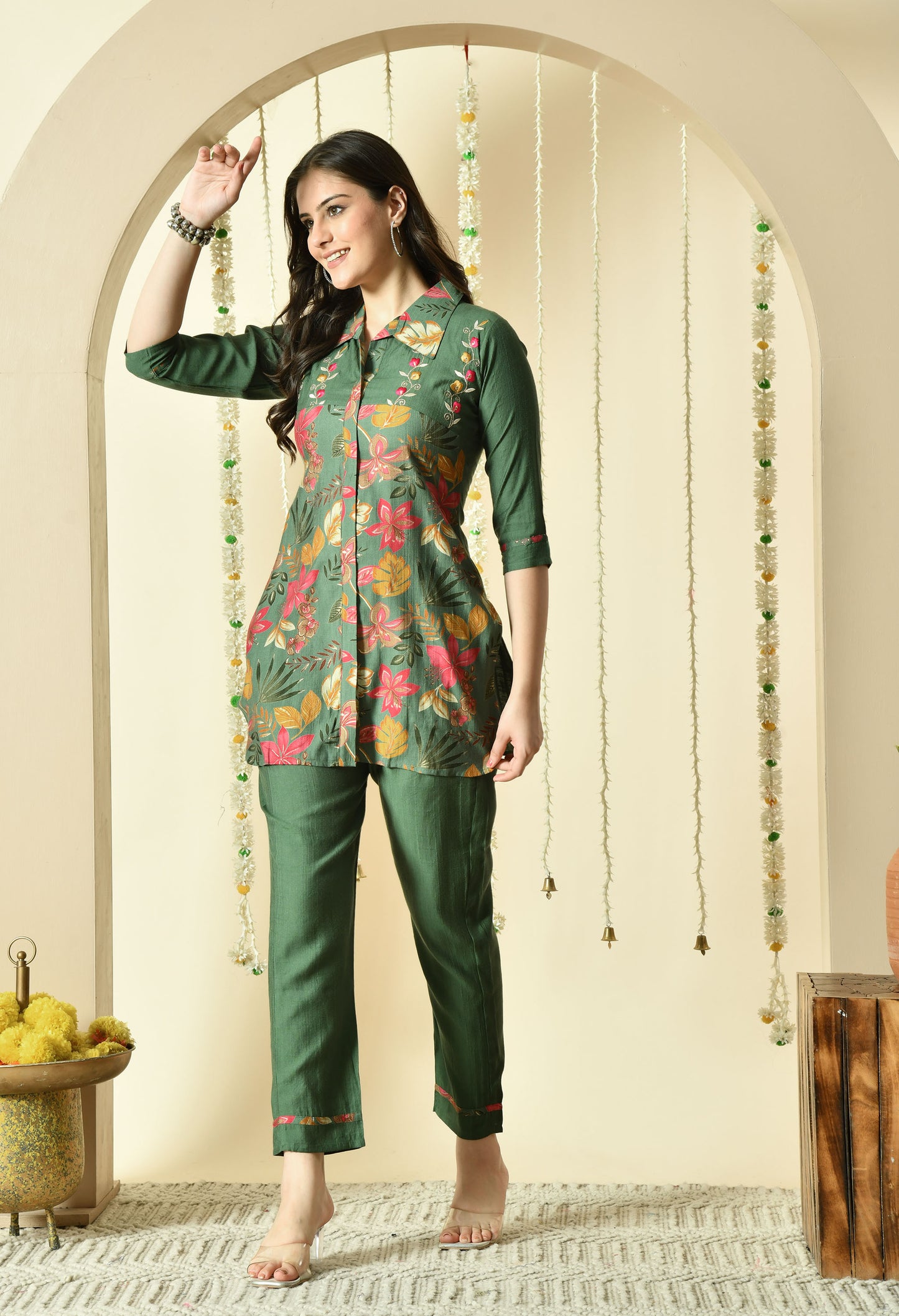 Autumn Silk Embroidered Co-ord Set