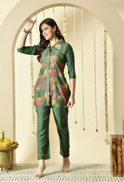 Autumn Silk Embroidered Co-ord Set
