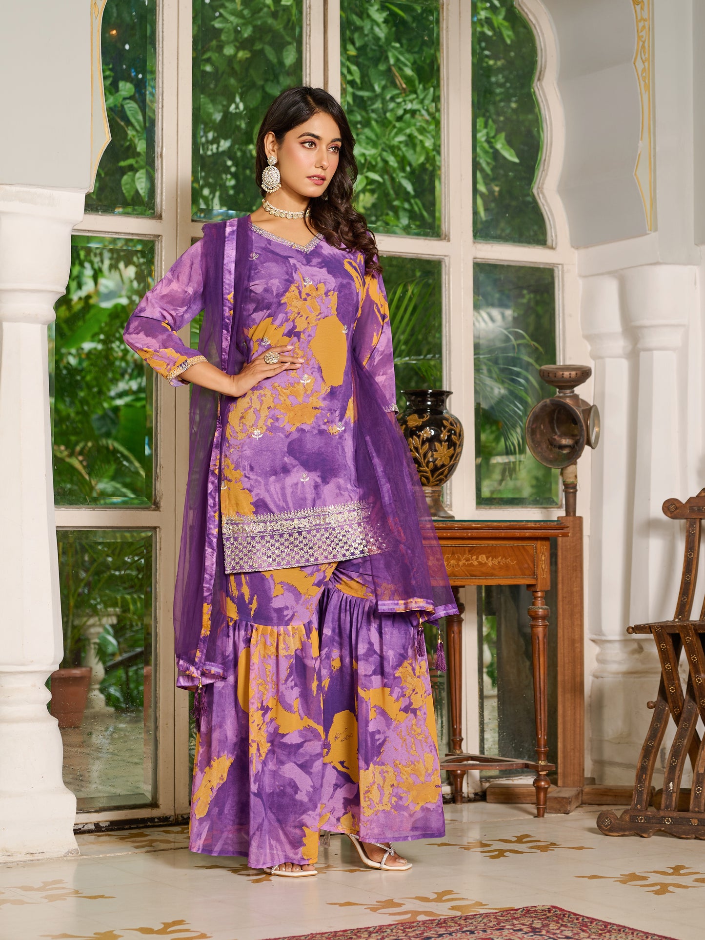 Aurelia Embroidered Printed Sharara Set with Dupatta
