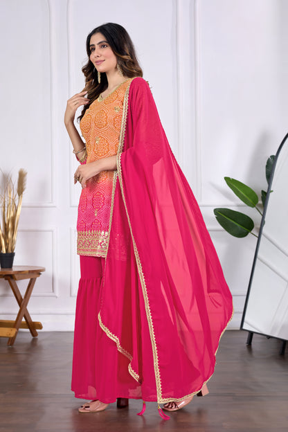 Bandhani Embroidered Printed Sharara Set with Dupatta
