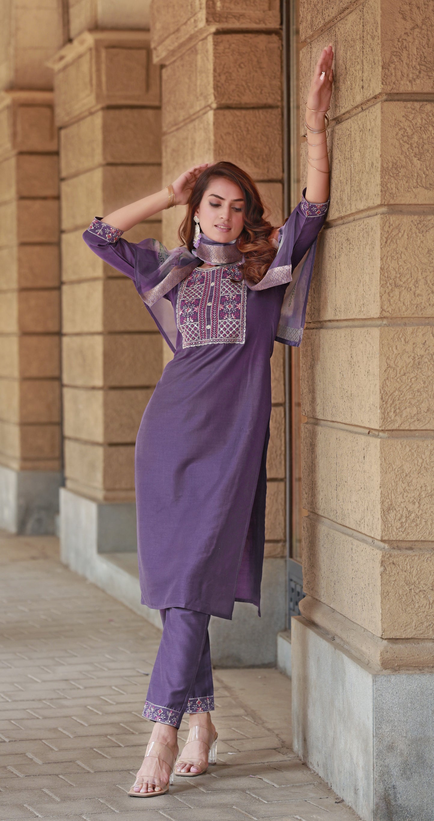 Ethereal Violet Embroidered Kurta & Trouser Set