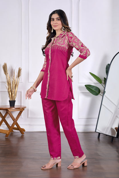 Anika Pure Cotton Printed Embroidered Co-ord Set