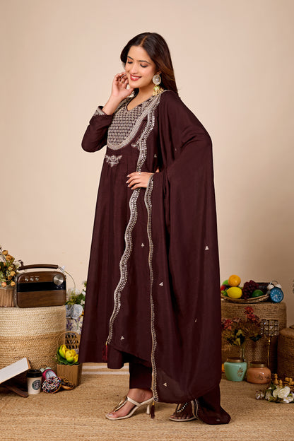 Shagun Embroidered Pure Cotton Anarkali Kurta Set With Dupatta
