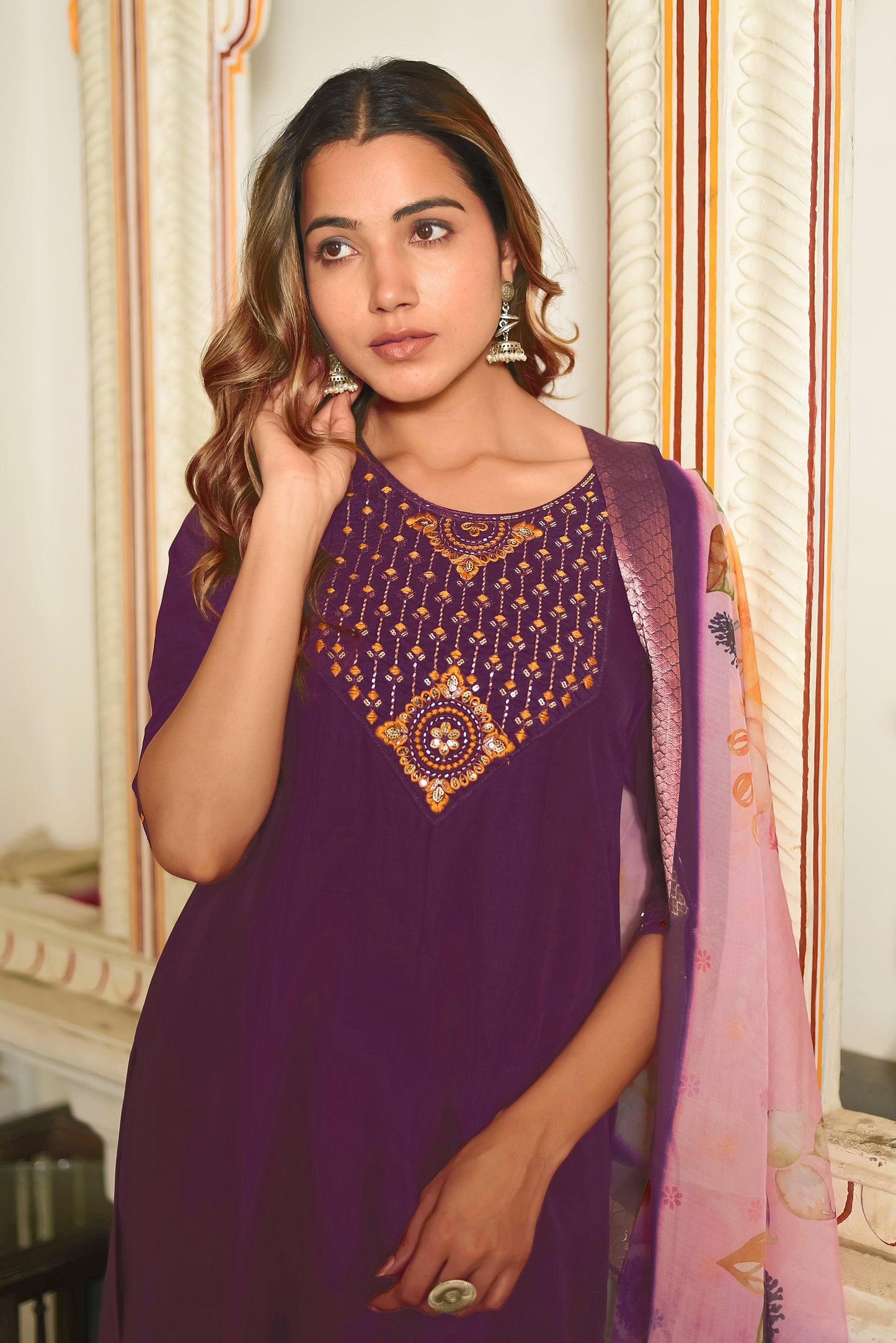 Prisha Motifs Embroidered Silk Kurta with Trouser & Dupatta