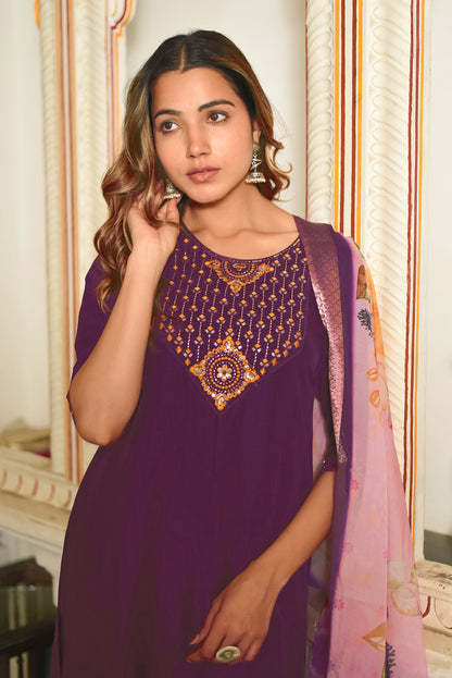 Prisha Motifs Embroidered Silk Kurta with Trouser & Dupatta