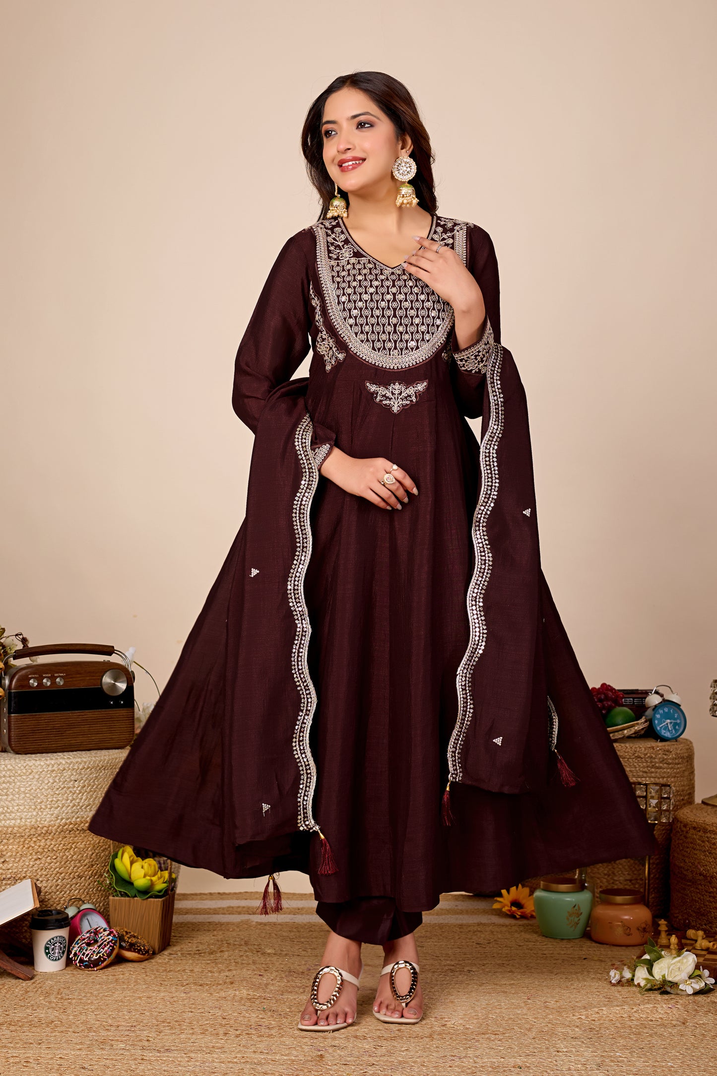 Shagun Embroidered Pure Cotton Anarkali Kurta Set With Dupatta