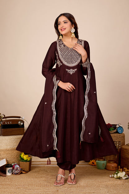 Shagun Embroidered Pure Cotton Anarkali Kurta Set With Dupatta