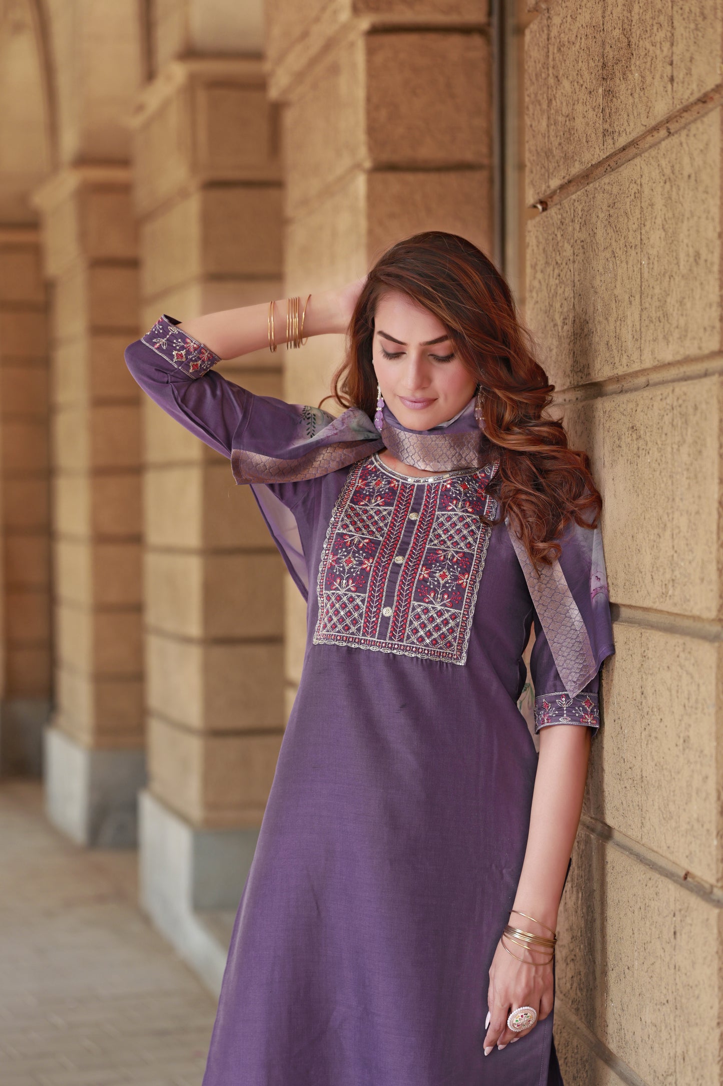 Ethereal Violet Embroidered Kurta & Trouser Set