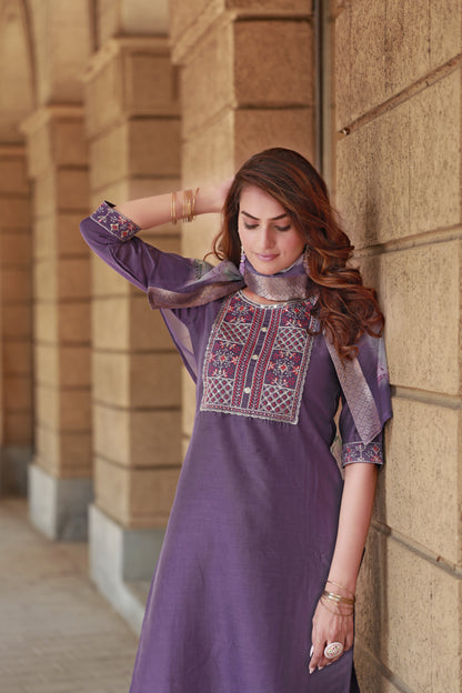 Ethereal Violet Embroidered Kurta & Trouser Set