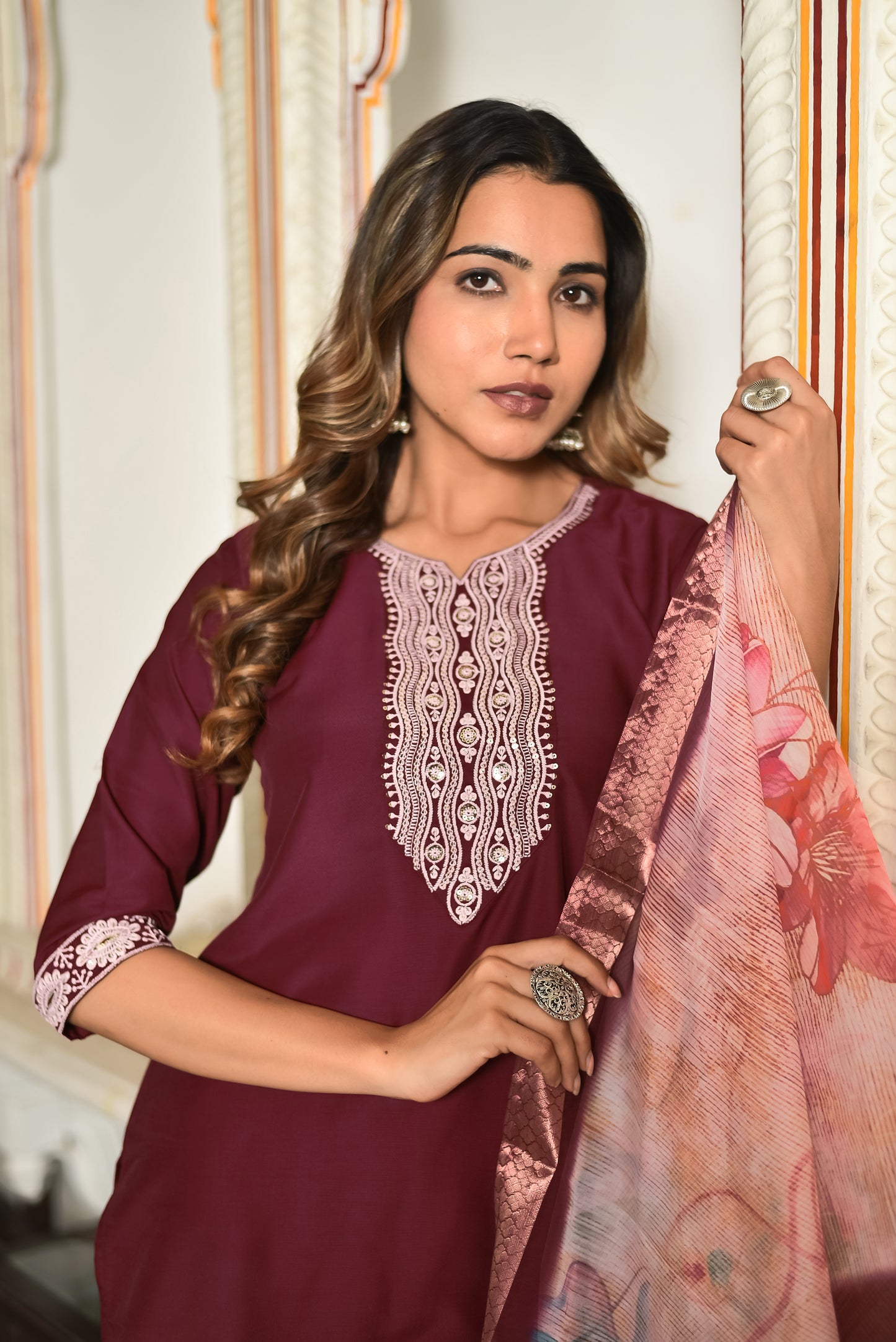 Velour Charm Embroidered Kurta Set with Dupatta