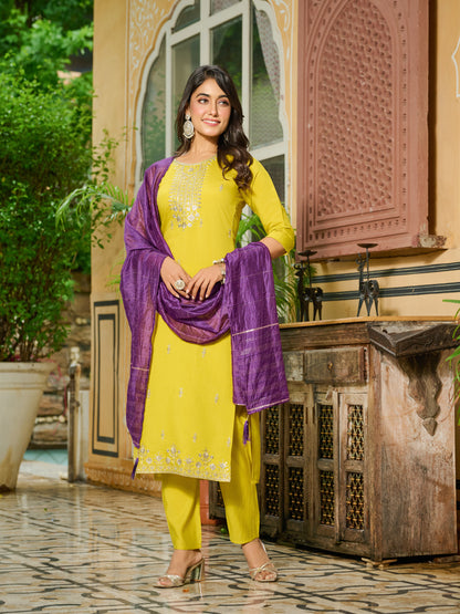 Tanvi Silk Blend Embroidered Kurta Set with Trousers and dupatta