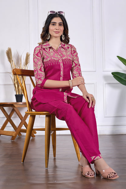 Anika Pure Cotton Printed Embroidered Co-ord Set