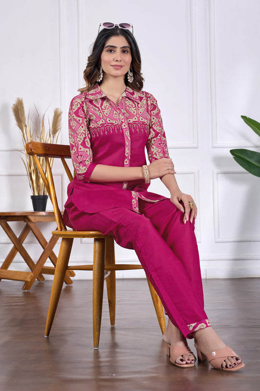 Anika Pure Cotton Printed Embroidered Co-ord Set