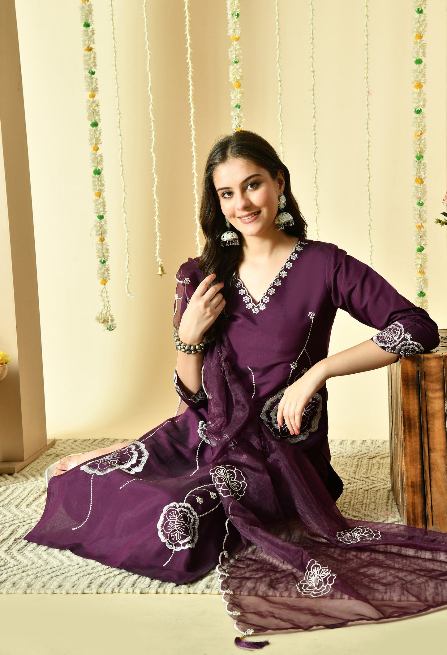 Gulab Embroidered Silk Kurta with Trouser & Dupatta