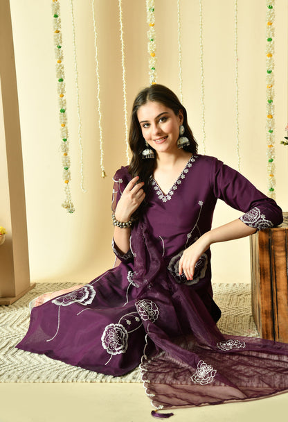 Gulab Embroidered Silk Kurta with Trouser & Dupatta
