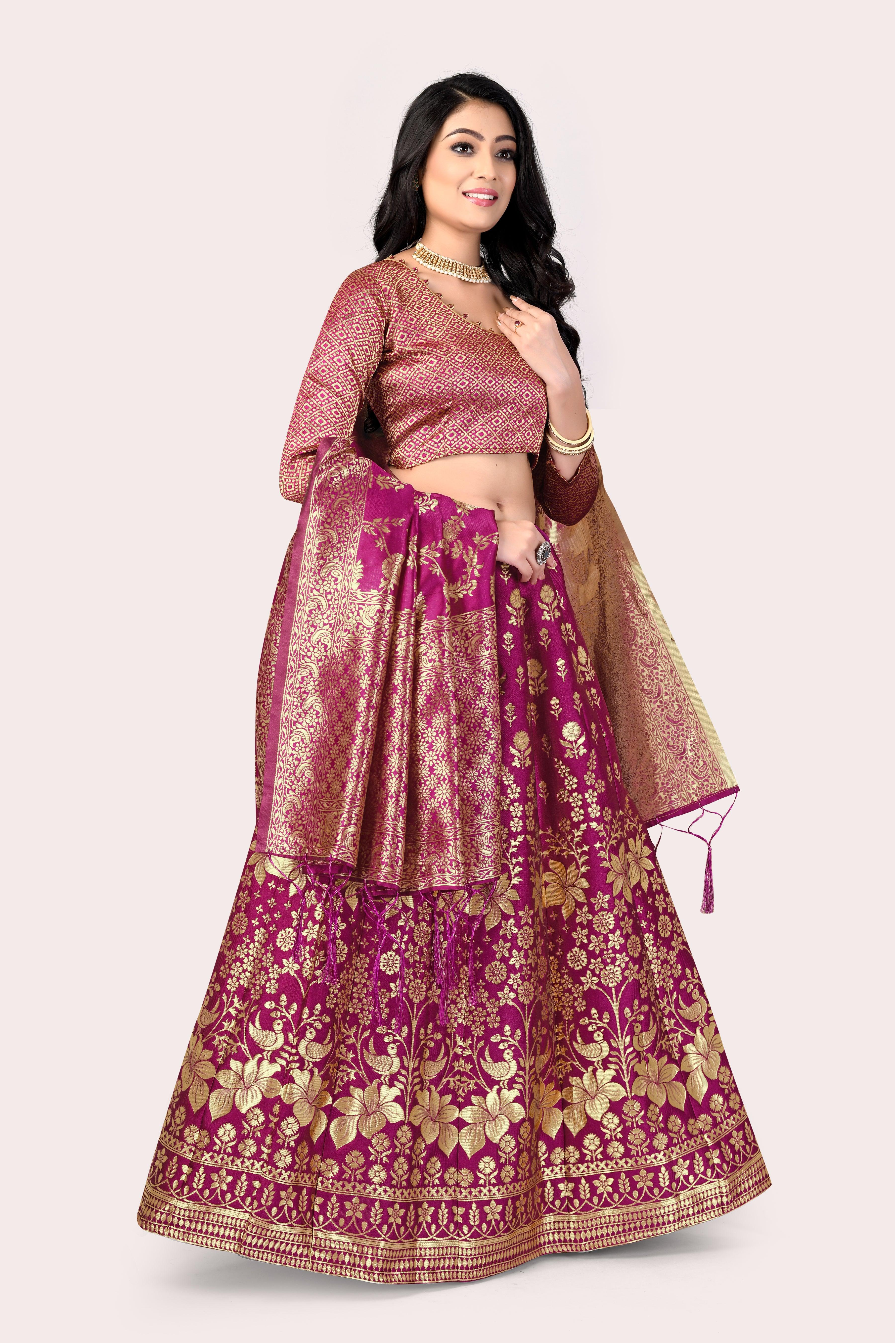 Majestic Masterpiece: Banarasi Lehenga Choli with Dupatta - Decize Clothing