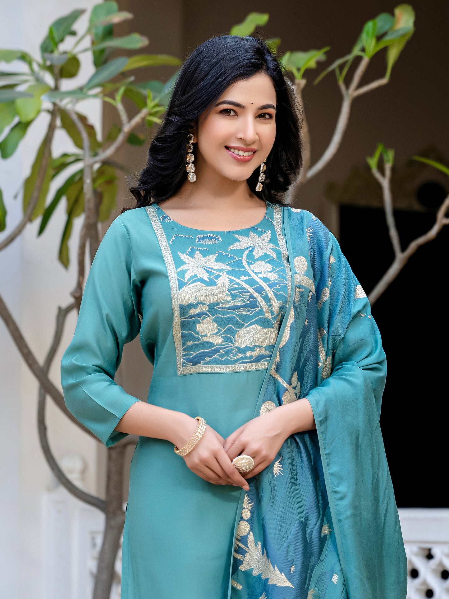Noor Printed Motifs Kurta Set with Dupatta