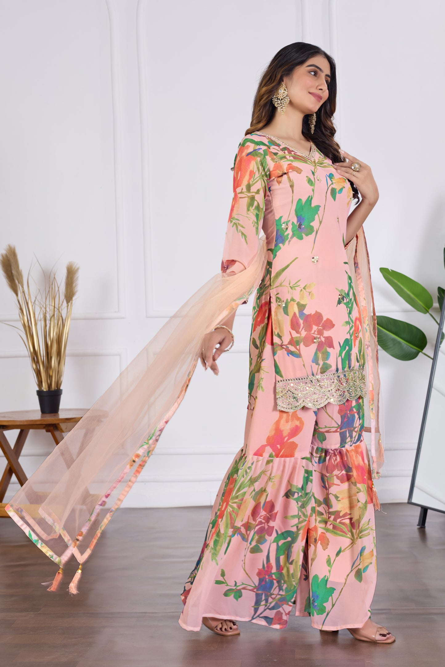 Palak Embroidered Printed Sharara Set with Dupatta