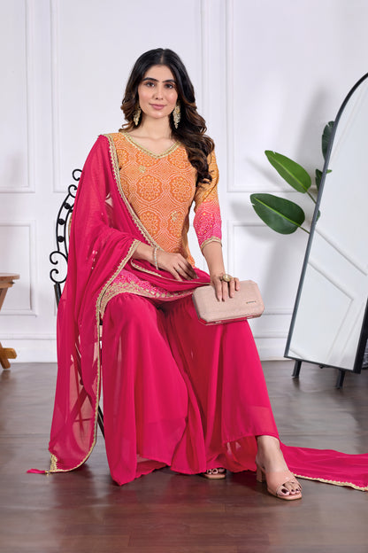 Bandhani Embroidered Printed Sharara Set with Dupatta