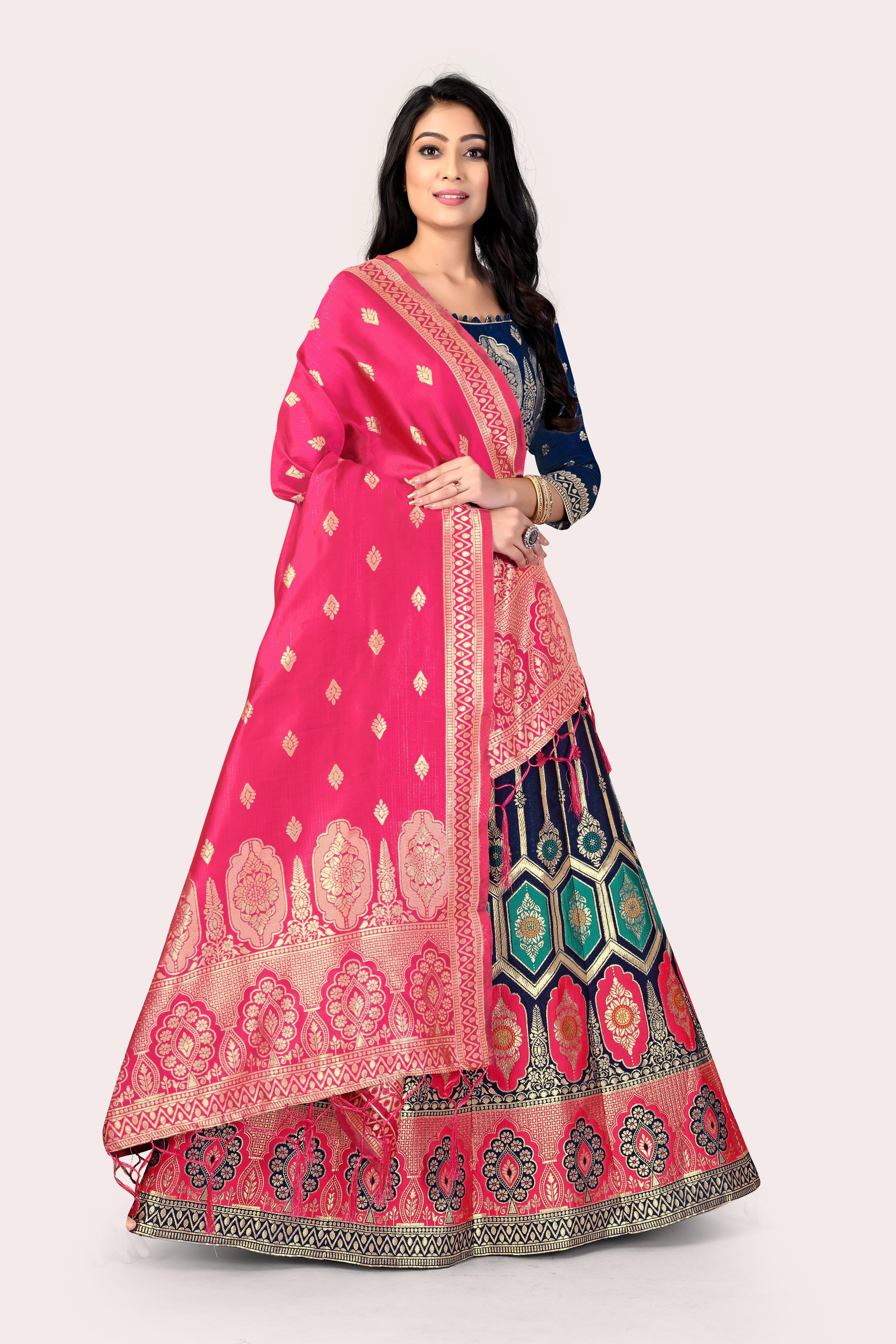 Graceful Grandeur: Banarasi Lehenga Choli Set with Veil - Decize Clothing