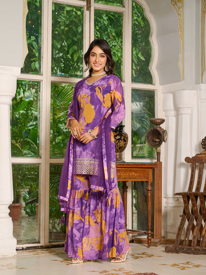 Aurelia Embroidered Printed Sharara Set with Dupatta