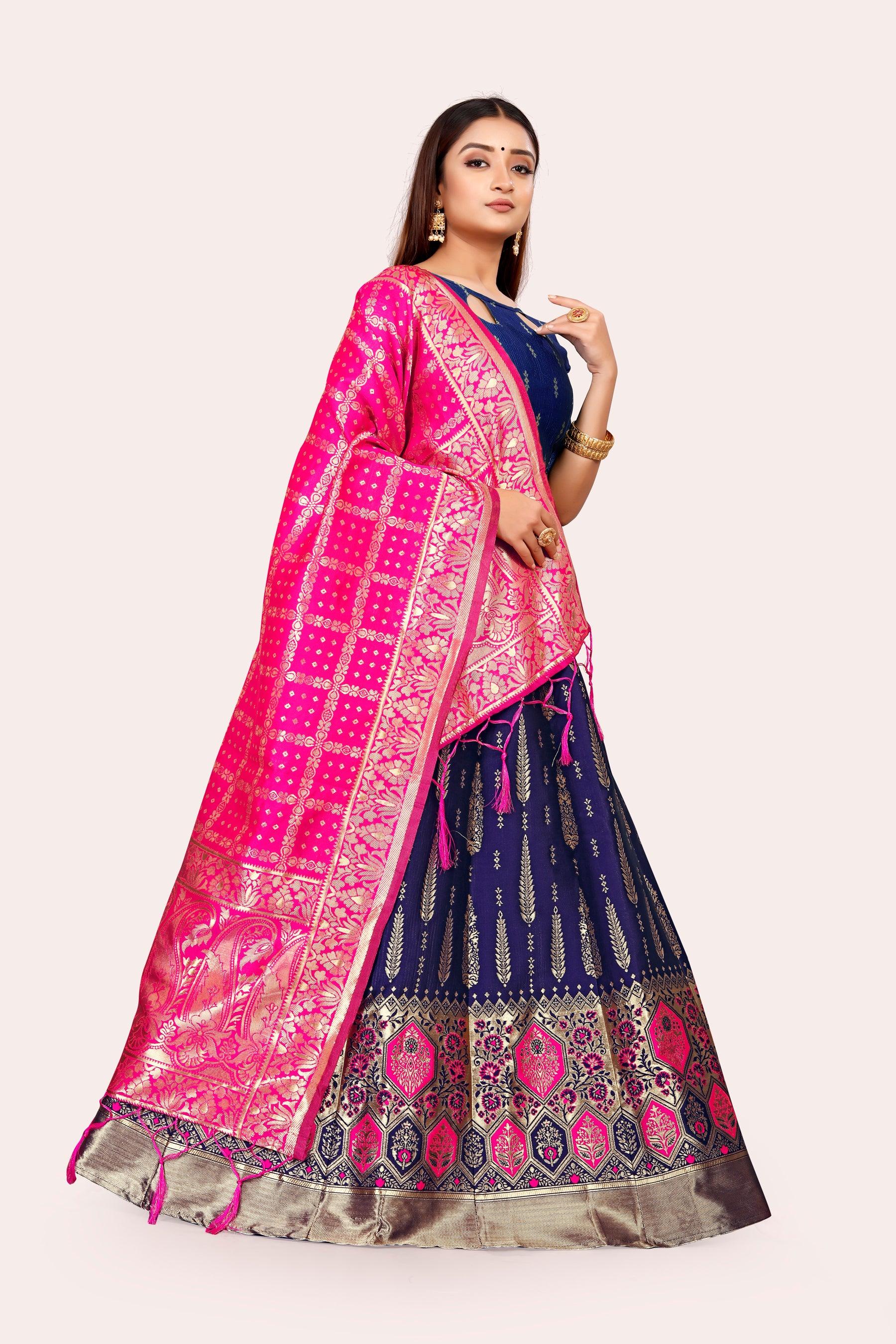 Regal Radiance: Banarasi Lehenga Choli Ensemble with Dupatta - Decize Clothing