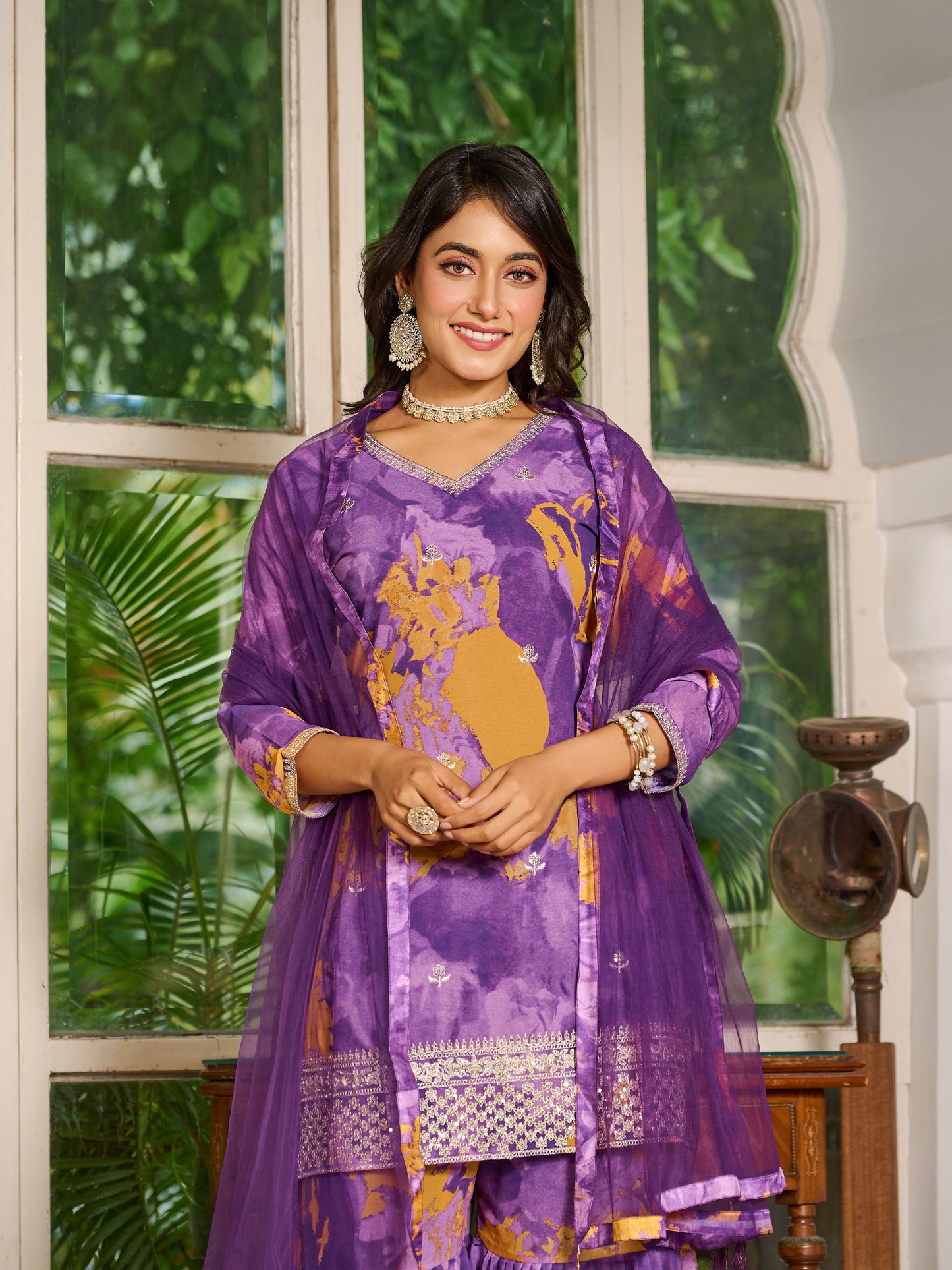 Aurelia Embroidered Printed Sharara Set with Dupatta