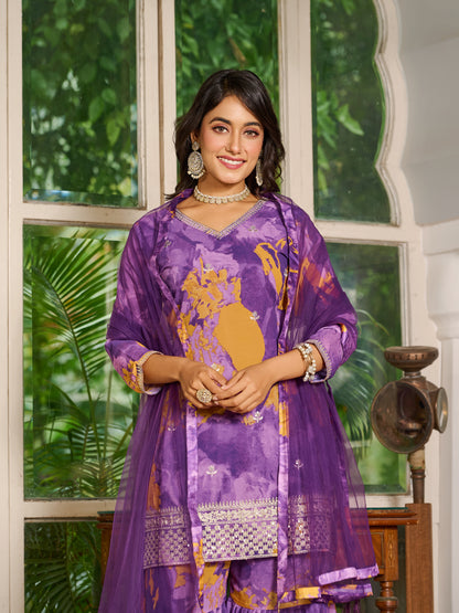 Aurelia Embroidered Printed Sharara Set with Dupatta