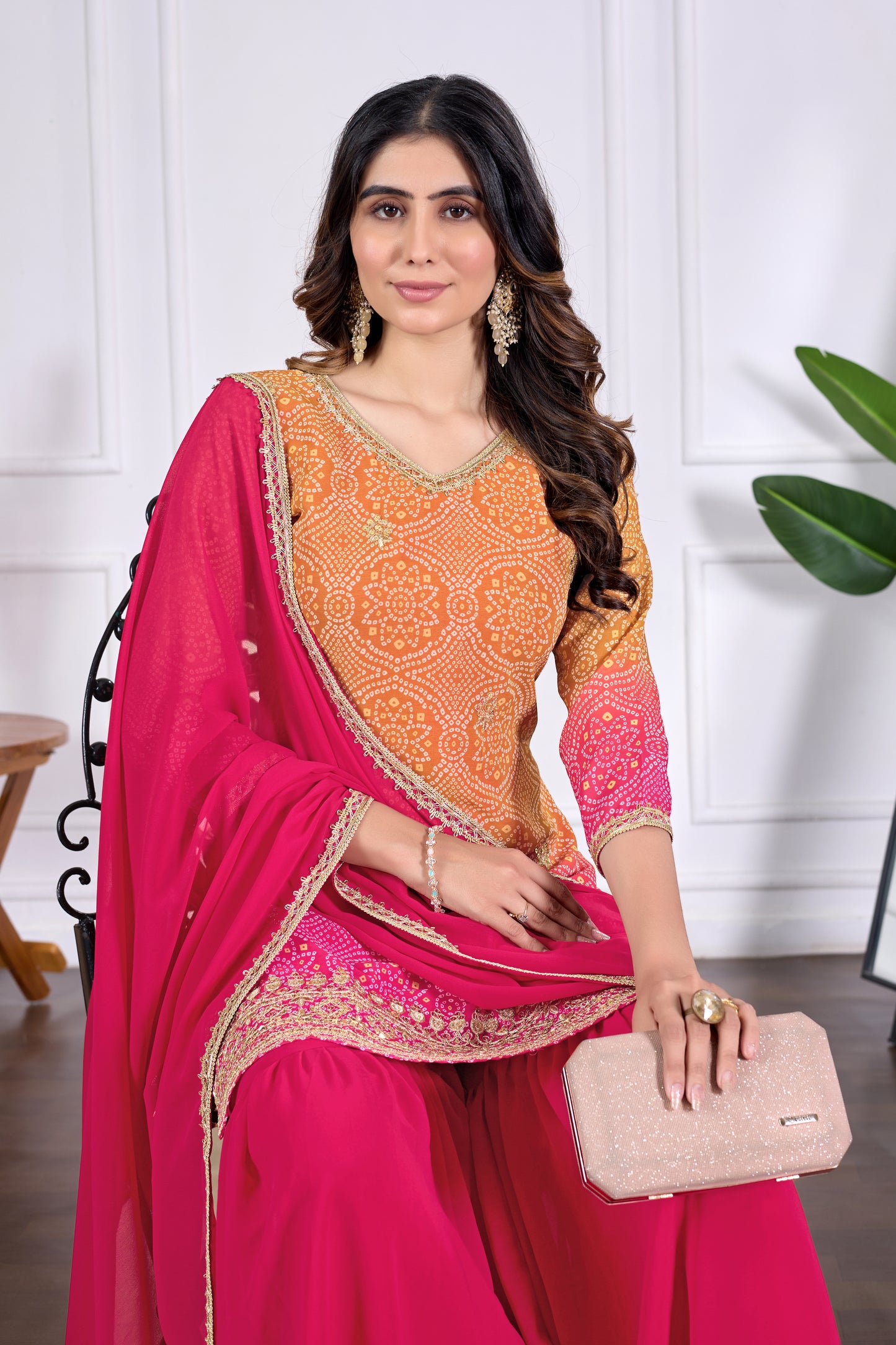 Bandhani Embroidered Printed Sharara Set with Dupatta