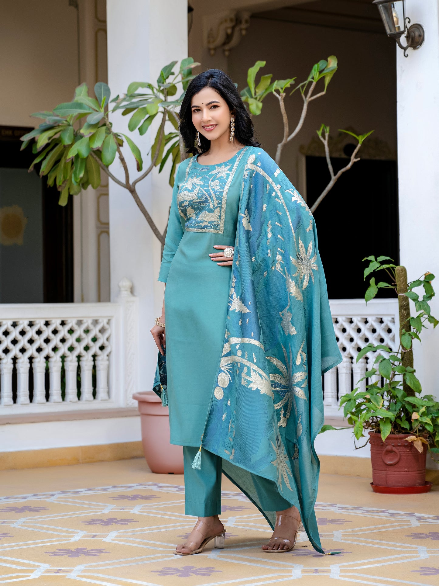Noor Printed Motifs Kurta Set with Dupatta