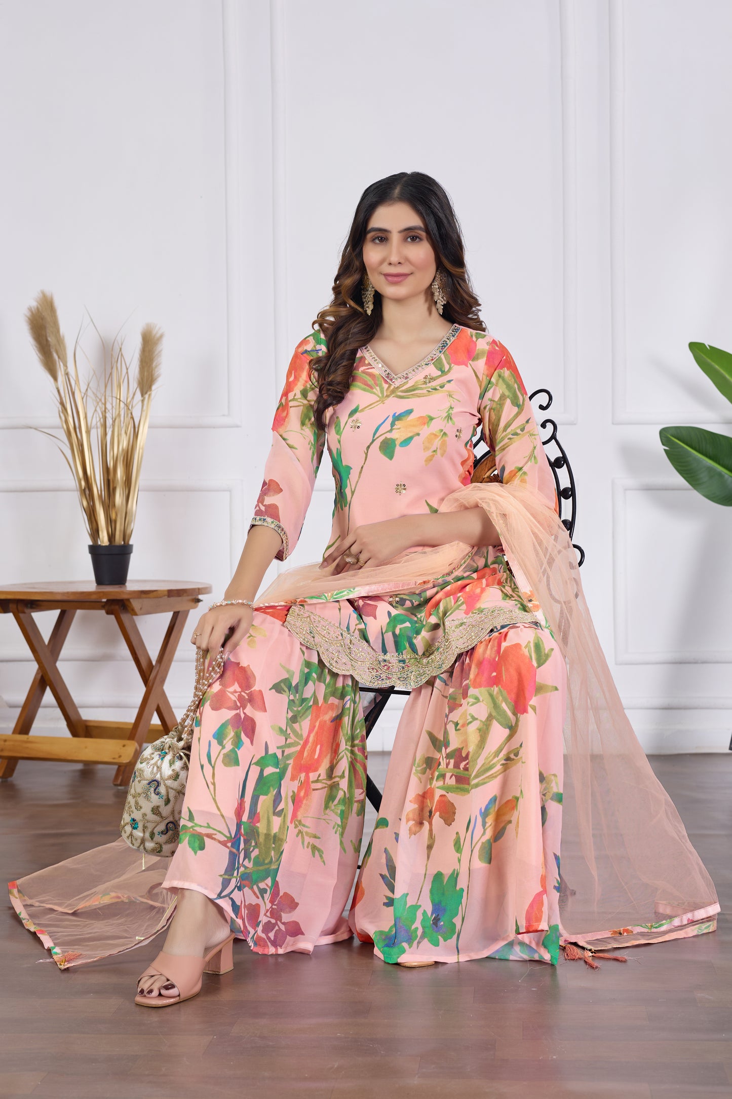 Palak Embroidered Printed Sharara Set with Dupatta