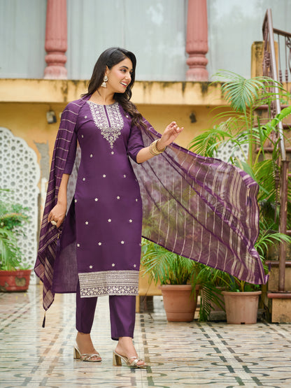 Parnika Silk Blend Embroidered Kurta Set with Dupatta