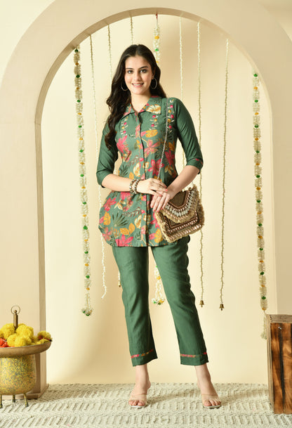 Autumn Silk Embroidered Co-ord Set
