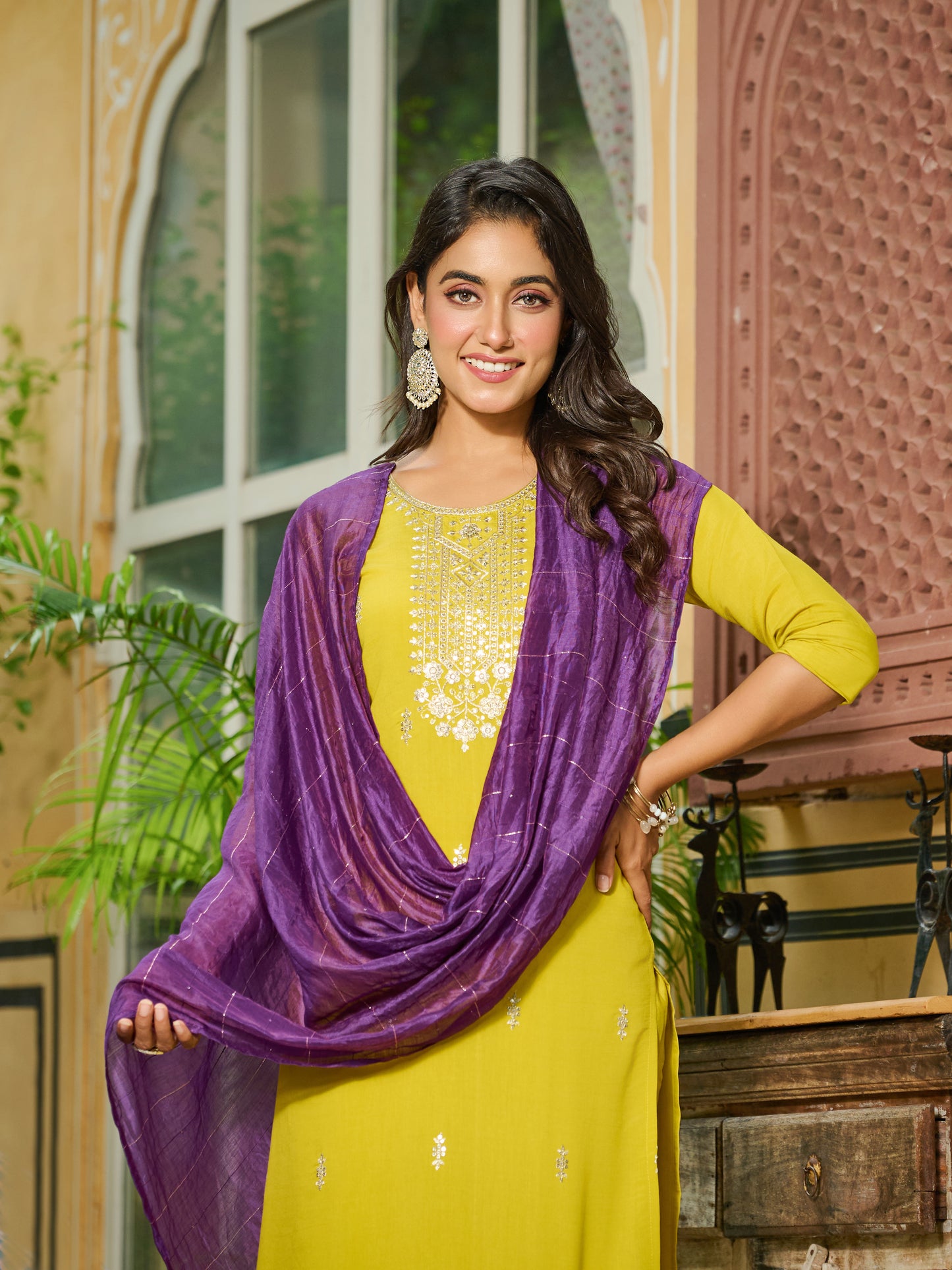 Tanvi Silk Blend Embroidered Kurta Set with Trousers and dupatta
