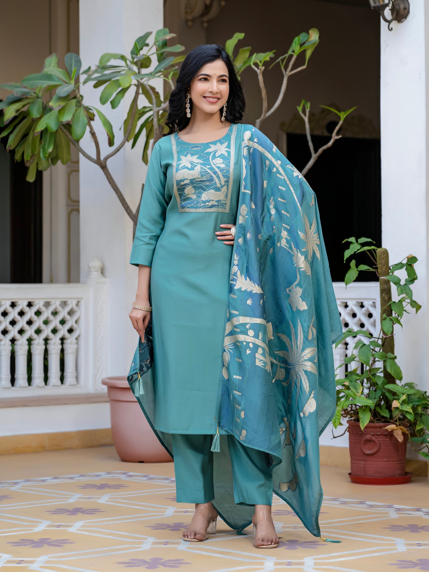 Noor Printed Motifs Kurta Set with Dupatta