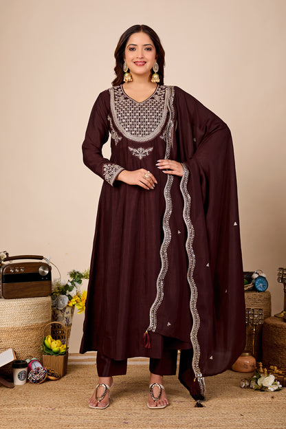 Shagun Embroidered Pure Cotton Anarkali Kurta Set With Dupatta
