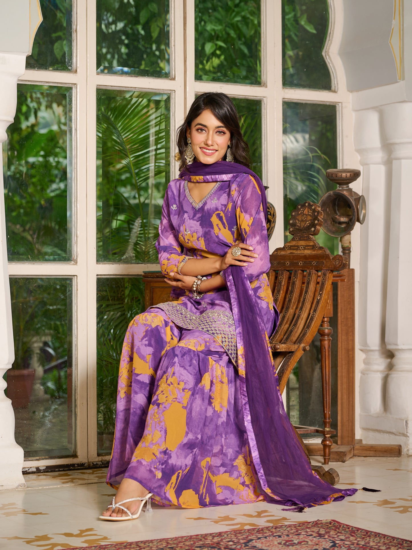 Aurelia Embroidered Printed Sharara Set with Dupatta