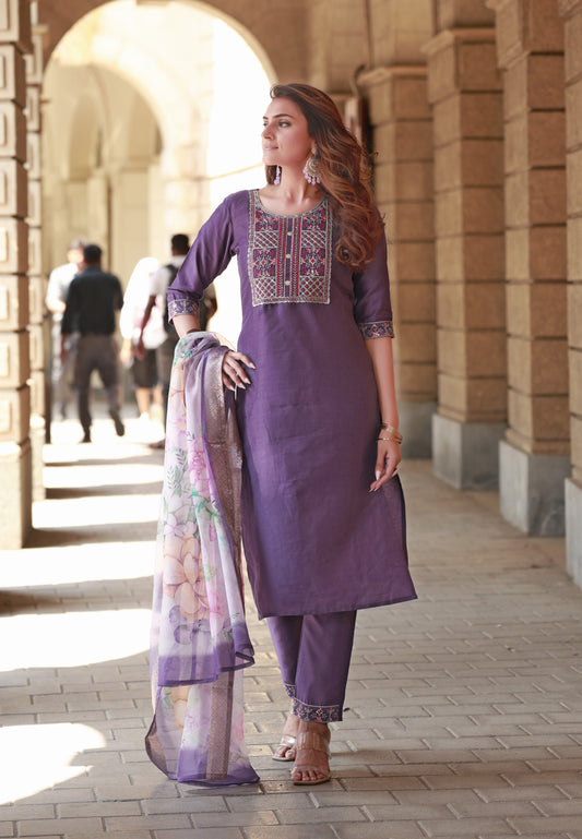 Ethereal Violet Embroidered Kurta & Trouser Set
