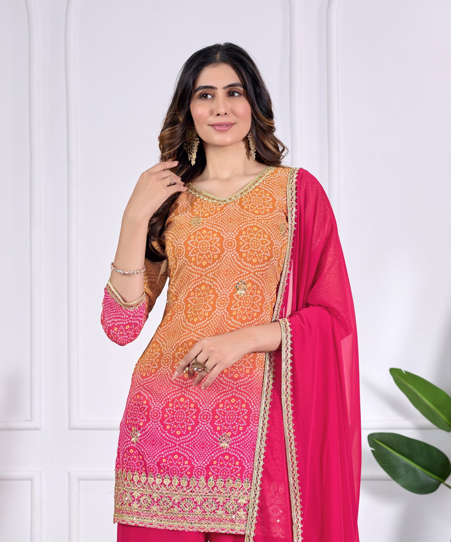 Bandhani Embroidered Printed Sharara Set with Dupatta
